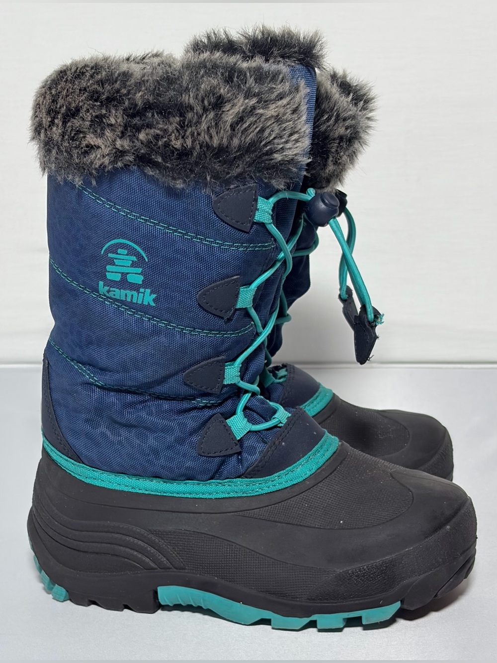 Kamik Girls Snowgypsy 3 Winter Snow Boots Size 2 Faux Fur Lined Navy Very Nice